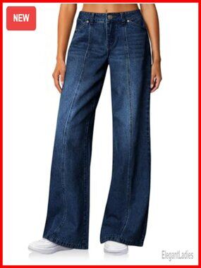 High Waisted Wide Leg Stretch Jeans for Women Baggy Denim Pants
